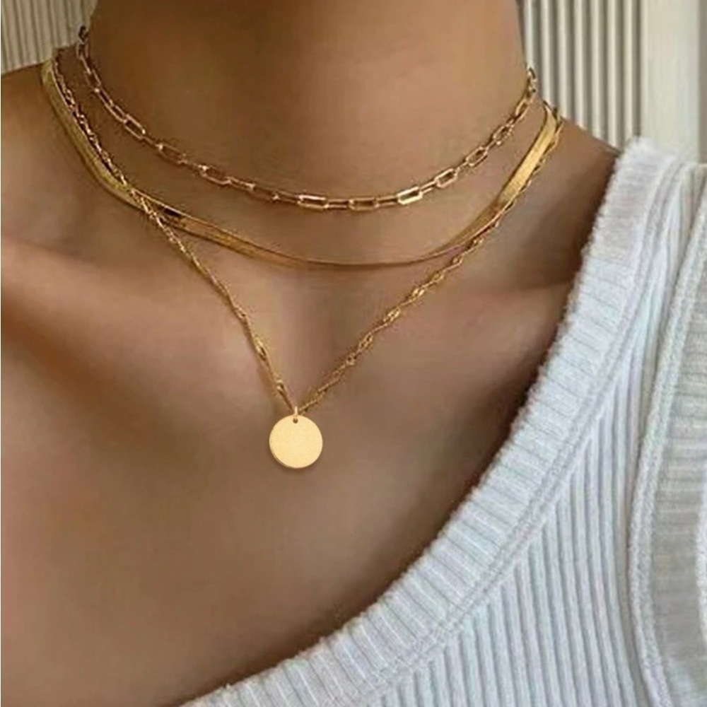 Gold Plated Stainless Steel Moon 1pc Multi Layered Necklace
